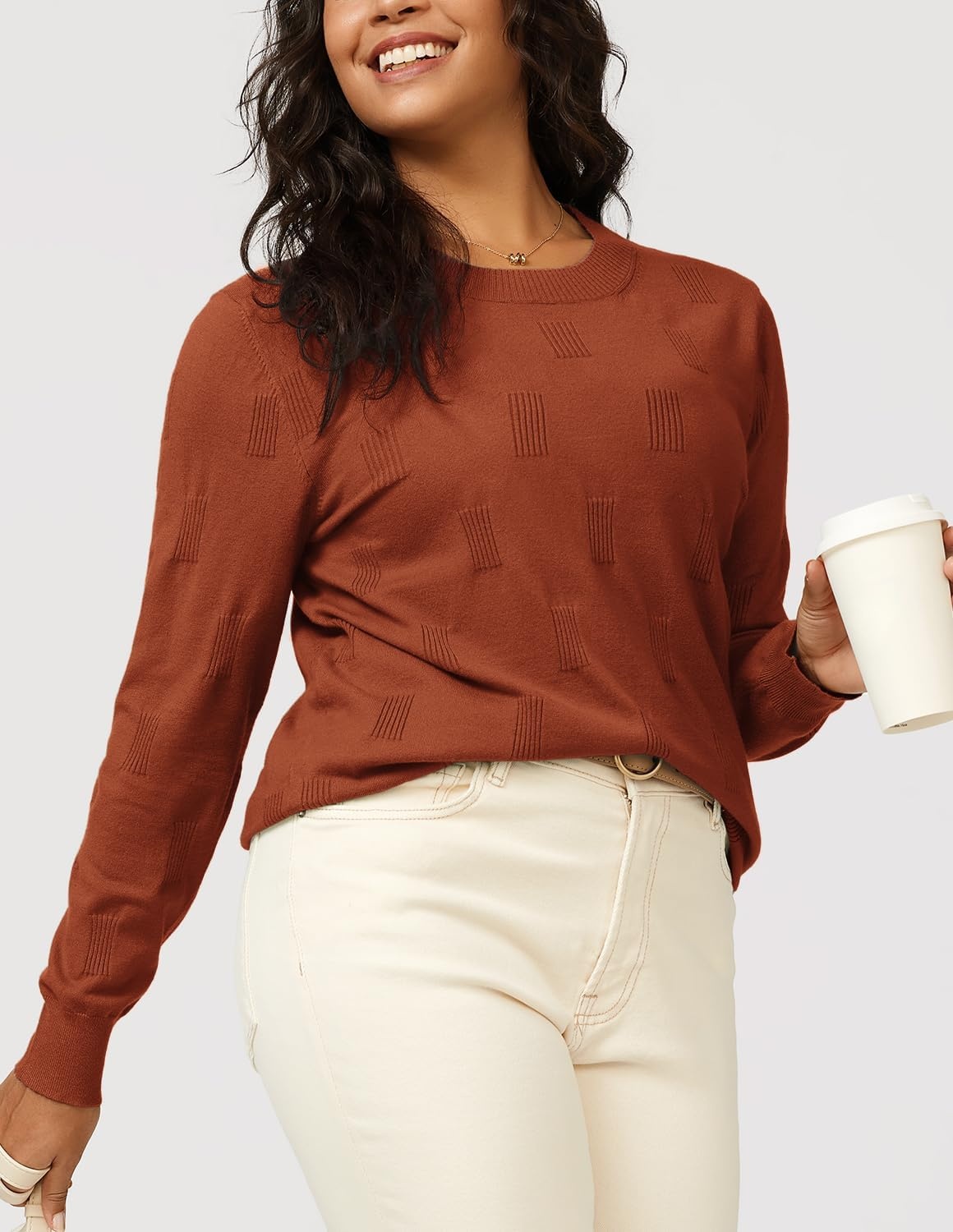 image:imageArachampCloz Womens Soft Knit Fall Winter Sweater Business Casual Basic Tops Lightweight amp Breathable Fabric Long Sleeve Classic Pullover Top Solo amp Layer Outfits Teacher Outfits Office Wear 2026Acaramel