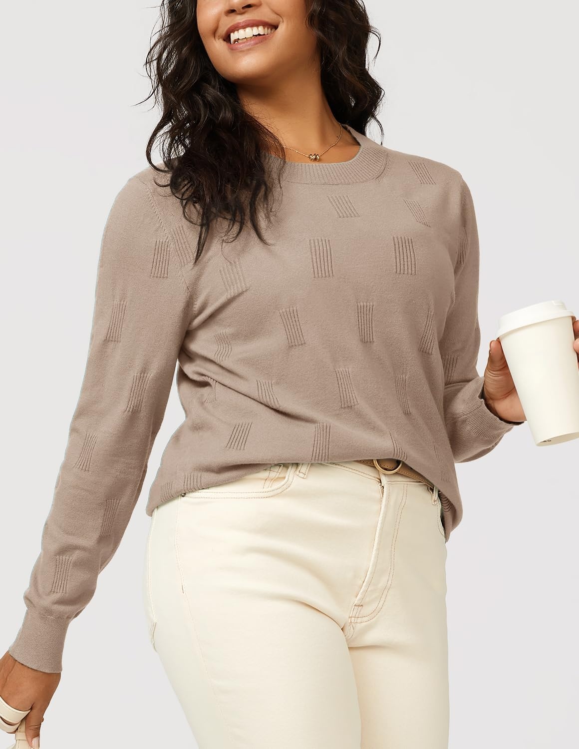 image:imageArachampCloz Womens Soft Knit Fall Winter Sweater Business Casual Basic Tops Lightweight amp Breathable Fabric Long Sleeve Classic Pullover Top Solo amp Layer Outfits Teacher Outfits Office Wear 2026Adeep Apricot