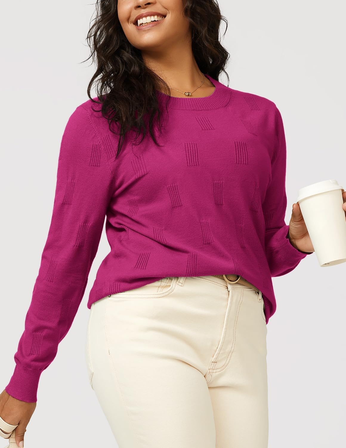 image:imageArachampCloz Womens Soft Knit Fall Winter Sweater Business Casual Basic Tops Lightweight amp Breathable Fabric Long Sleeve Classic Pullover Top Solo amp Layer Outfits Teacher Outfits Office Wear 2026Adark Rose
