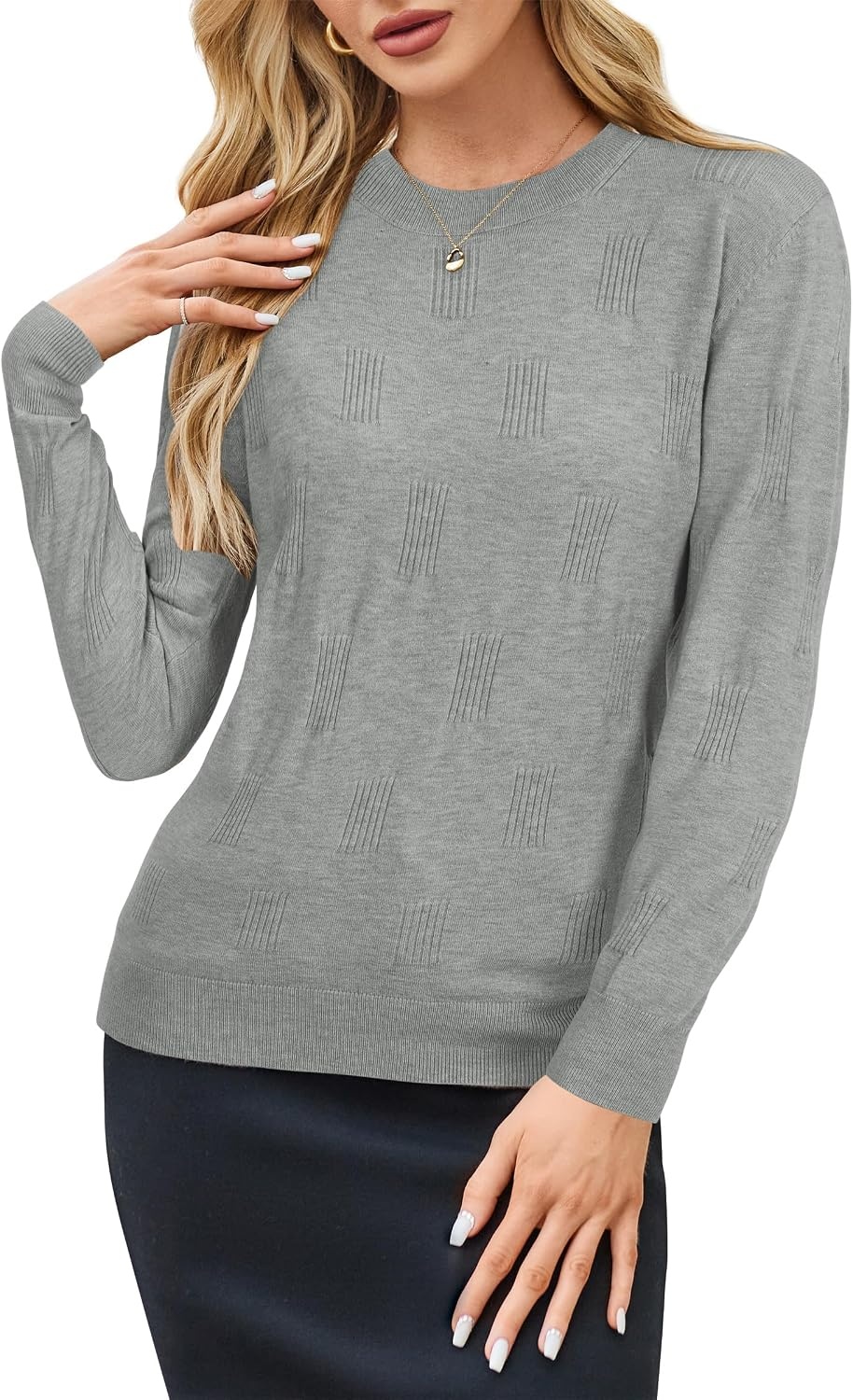 image:imageArachampCloz Womens Soft Knit Fall Winter Sweater Business Casual Basic Tops Lightweight amp Breathable Fabric Long Sleeve Classic Pullover Top Solo amp Layer Outfits Teacher Outfits Office Wear 2026Alight Grey