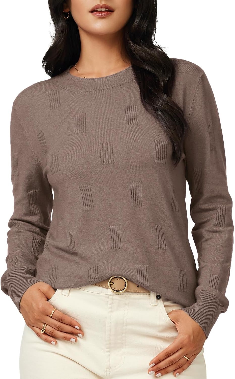 image:imageArachampCloz Womens Soft Knit Fall Winter Sweater Business Casual Basic Tops Lightweight amp Breathable Fabric Long Sleeve Classic Pullover Top Solo amp Layer Outfits Teacher Outfits Office Wear 2026Adusty Rose