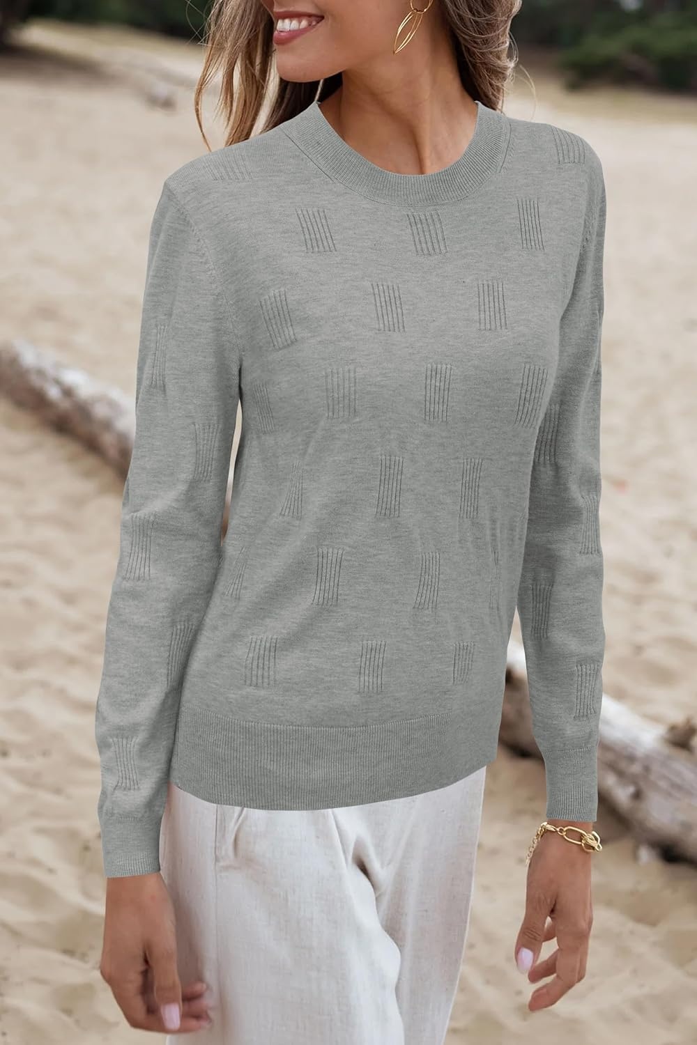 image:imageArachampCloz Womens Soft Knit Fall Winter Sweater Business Casual Basic Tops Lightweight amp Breathable Fabric Long Sleeve Classic Pullover Top Solo amp Layer Outfits Teacher Outfits Office Wear 2026Alight Grey