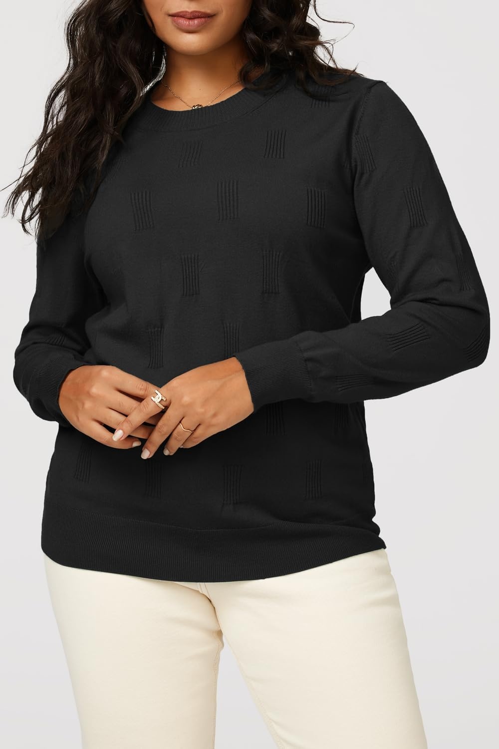 image:imageArachampCloz Womens Soft Knit Fall Winter Sweater Business Casual Basic Tops Lightweight amp Breathable Fabric Long Sleeve Classic Pullover Top Solo amp Layer Outfits Teacher Outfits Office Wear 2026Ablack