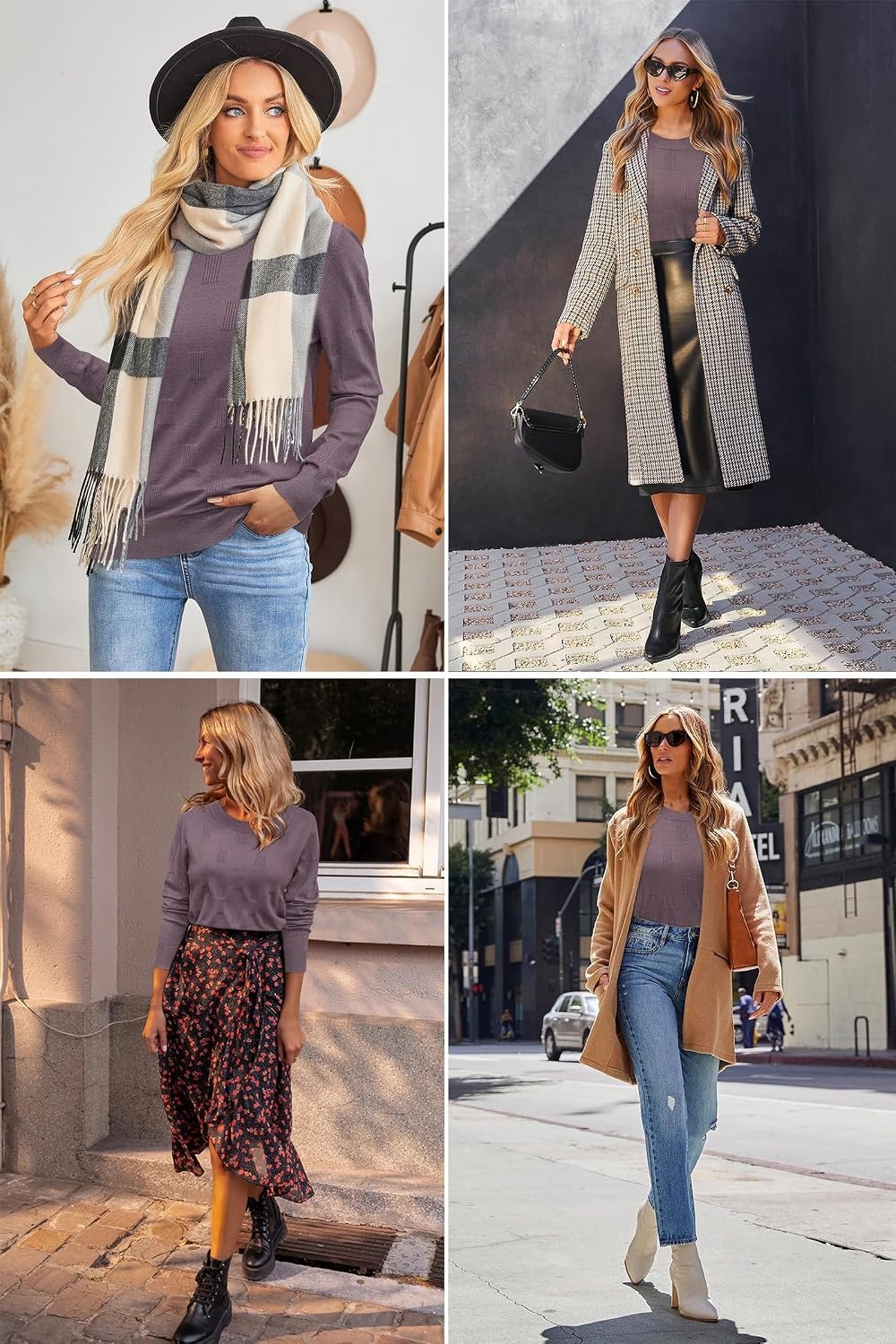 image:imageArachampCloz Womens Soft Knit Fall Winter Sweater Business Casual Basic Tops Lightweight amp Breathable Fabric Long Sleeve Classic Pullover Top Solo amp Layer Outfits Teacher Outfits Office Wear 2026Agray Purple
