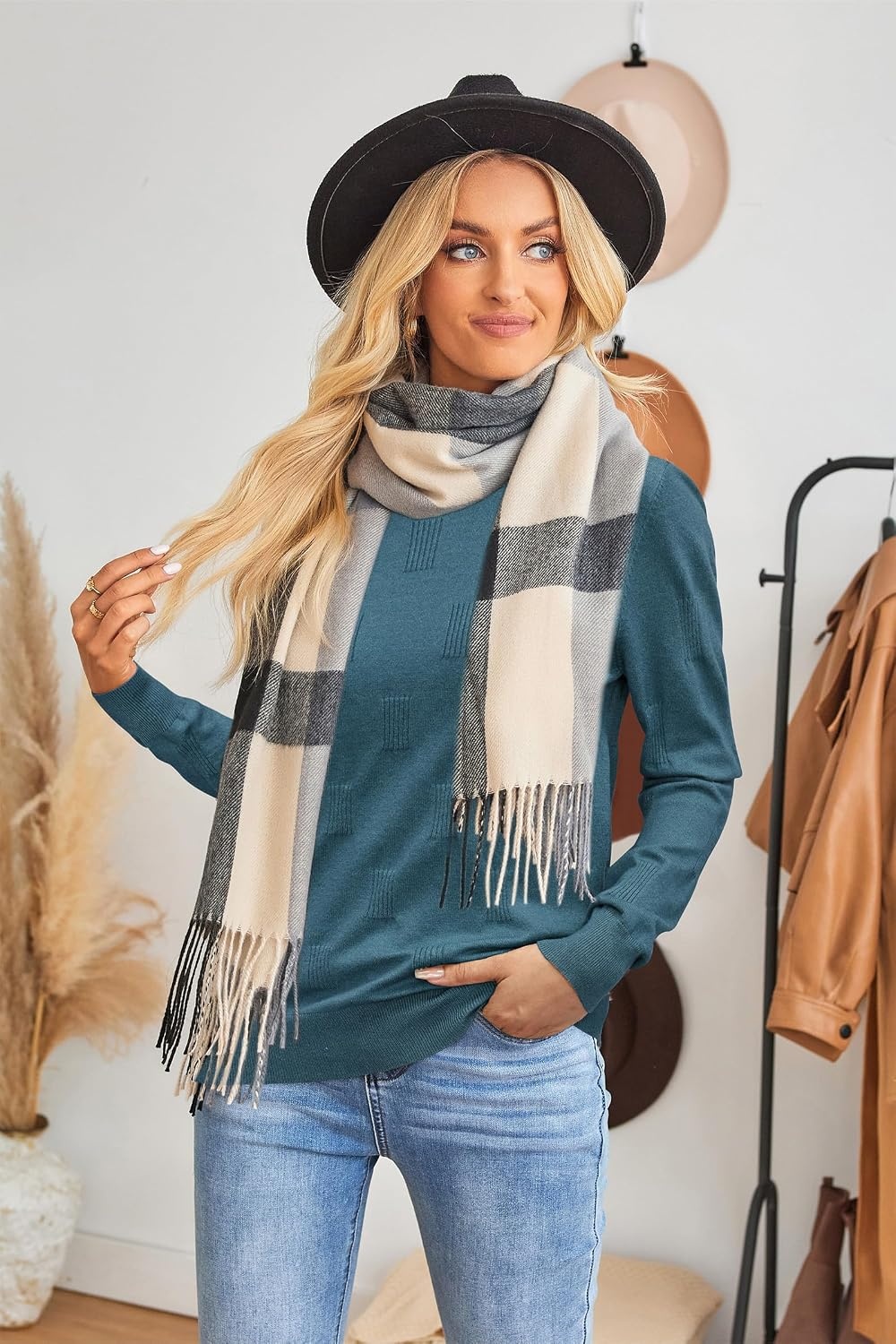 image:imageArachampCloz Womens Soft Knit Fall Winter Sweater Business Casual Basic Tops Lightweight amp Breathable Fabric Long Sleeve Classic Pullover Top Solo amp Layer Outfits Teacher Outfits Office Wear 2026Apeacock Blue