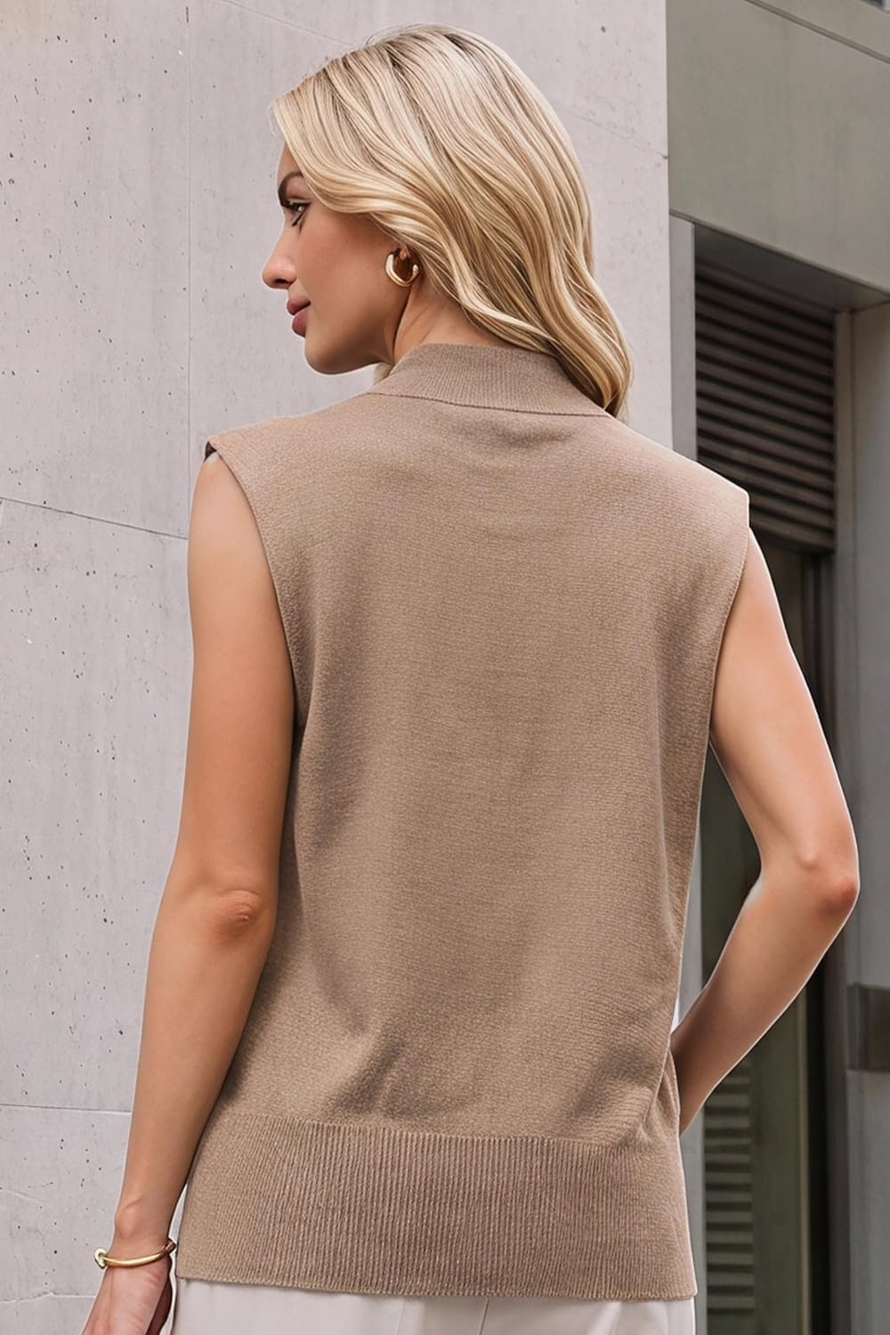 image:imageArachampCloz Womens Wool Blend Mock Neck Summer Sweater Vest Work Tops 2026 BreathableampSoft Fabric Sleeveless Sweater Tank Relaxed Fit Workwear Business Casual Teacher Work Outfits 2026Khaki
