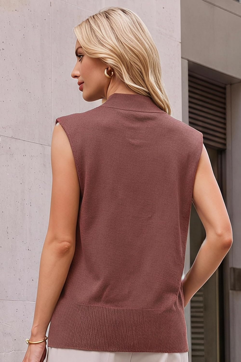 image:imageArachampCloz Womens Wool Blend Mock Neck Summer Sweater Vest Work Tops 2026 BreathableampSoft Fabric Sleeveless Sweater Tank Relaxed Fit Workwear Business Casual Teacher Work Outfits 2026Dusty Red