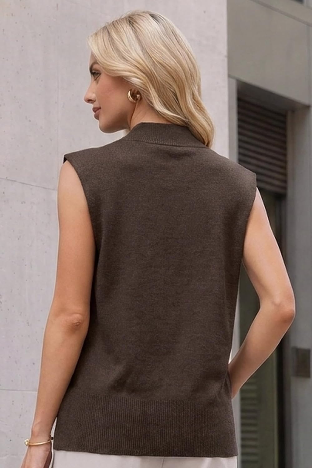 image:imageArachampCloz Womens Wool Blend Mock Neck Summer Sweater Vest Work Tops 2026 BreathableampSoft Fabric Sleeveless Sweater Tank Relaxed Fit Workwear Business Casual Teacher Work Outfits 2026Coffee