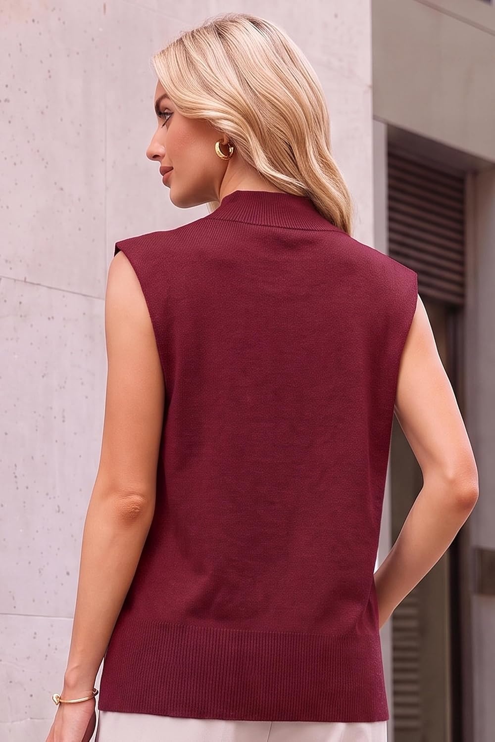 image:imageArachampCloz Womens Wool Blend Mock Neck Summer Sweater Vest Work Tops 2026 BreathableampSoft Fabric Sleeveless Sweater Tank Relaxed Fit Workwear Business Casual Teacher Work Outfits 2026Red