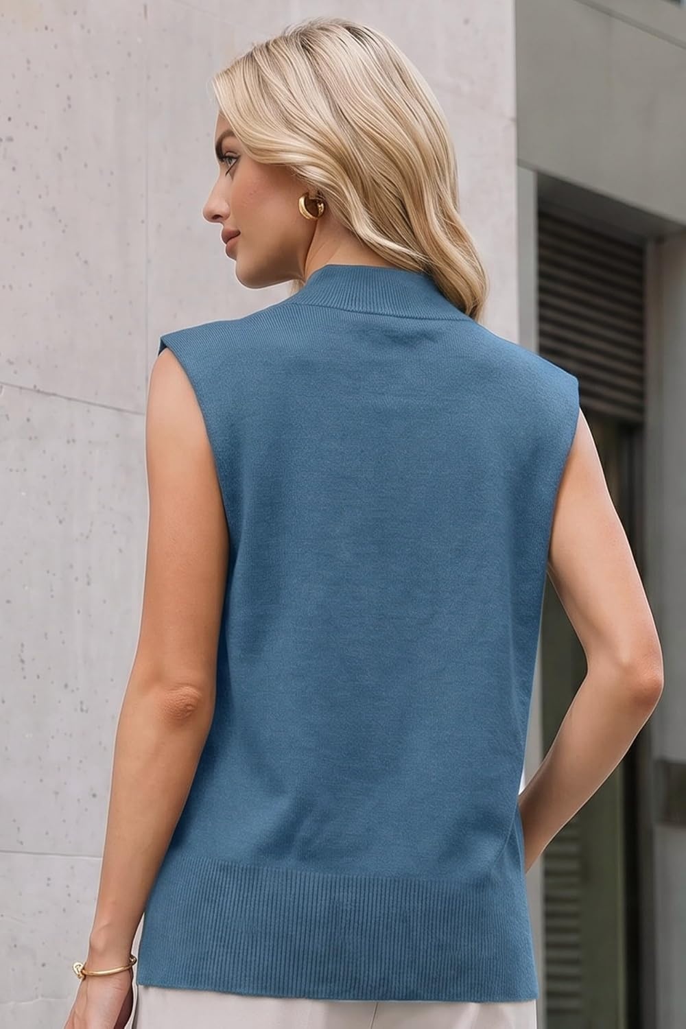 image:imageArachampCloz Womens Wool Blend Mock Neck Summer Sweater Vest Work Tops 2026 BreathableampSoft Fabric Sleeveless Sweater Tank Relaxed Fit Workwear Business Casual Teacher Work Outfits 2026Blue
