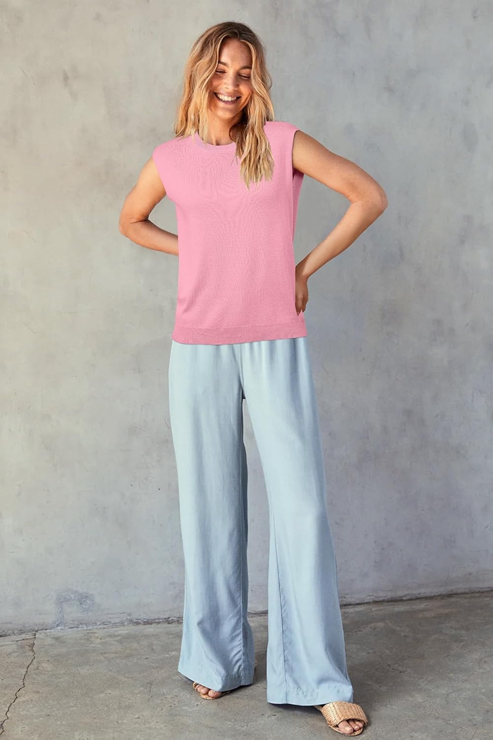 image:imageArachampCloz Womens Wool Blend Mock Neck Summer Sweater Vest Work Tops 2026 BreathableampSoft Fabric Sleeveless Sweater Tank Relaxed Fit Workwear Business Casual Teacher Work Outfits 2026Pink5046