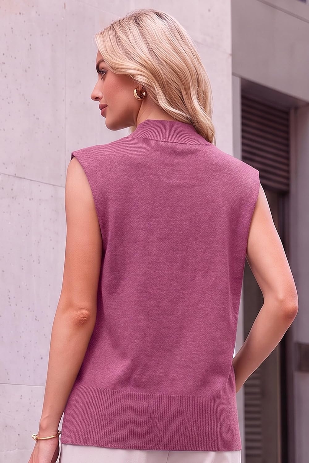 image:imageArachampCloz Womens Wool Blend Mock Neck Summer Sweater Vest Work Tops 2026 BreathableampSoft Fabric Sleeveless Sweater Tank Relaxed Fit Workwear Business Casual Teacher Work Outfits 2026Rose