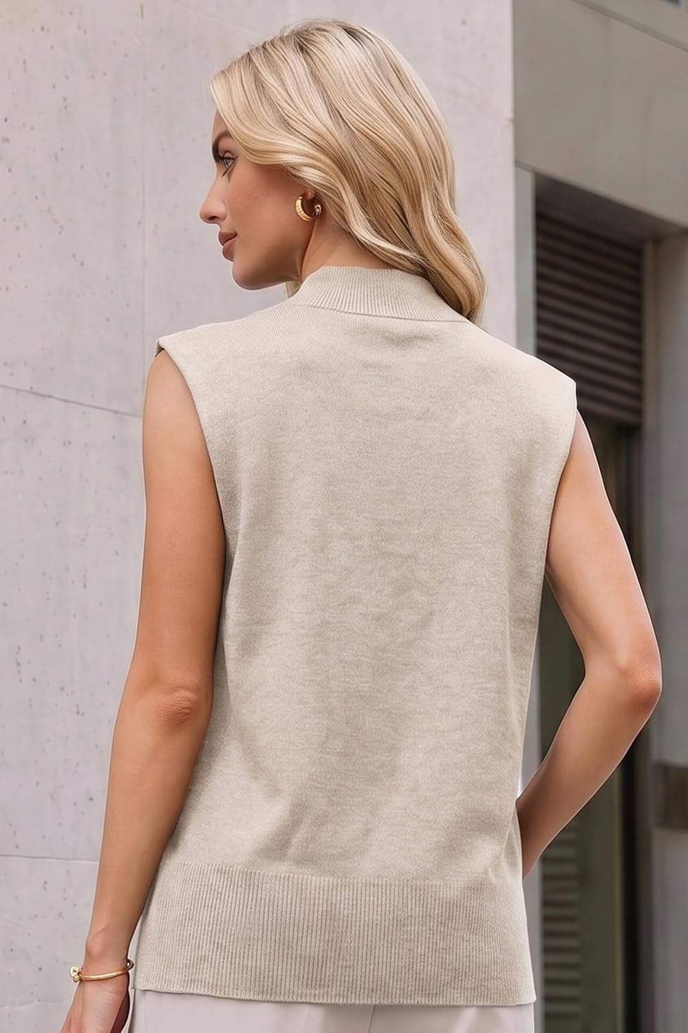 image:imageArachampCloz Womens Wool Blend Mock Neck Summer Sweater Vest Work Tops 2026 BreathableampSoft Fabric Sleeveless Sweater Tank Relaxed Fit Workwear Business Casual Teacher Work Outfits 2026Apricot