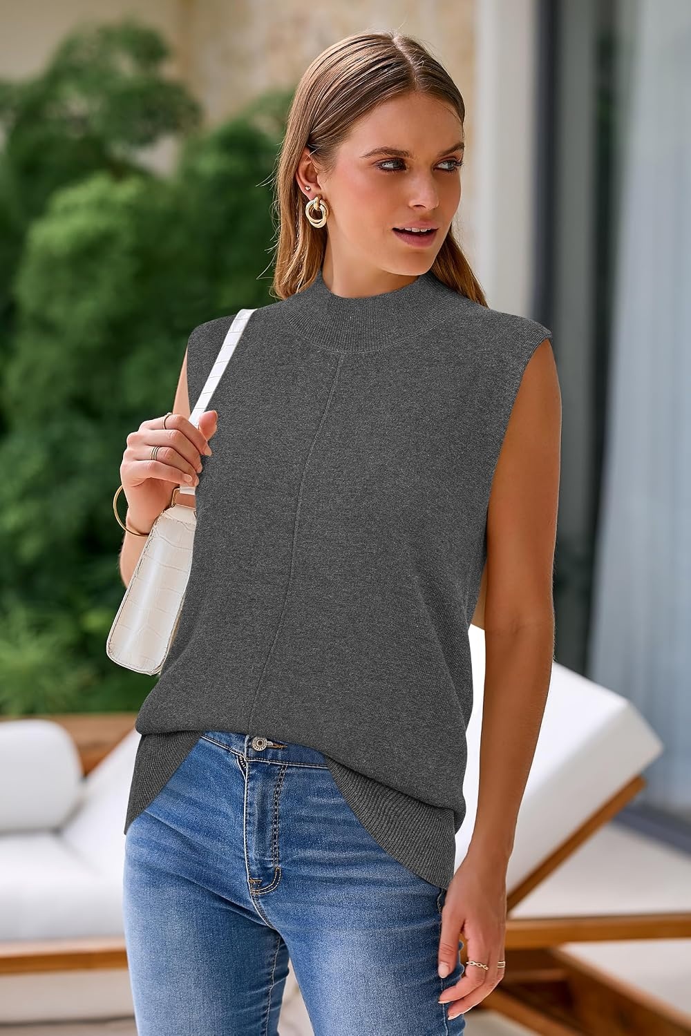 image:imageArachampCloz Womens Wool Blend Mock Neck Summer Sweater Vest Work Tops 2026 BreathableampSoft Fabric Sleeveless Sweater Tank Relaxed Fit Workwear Business Casual Teacher Work Outfits 2026Dark Grey