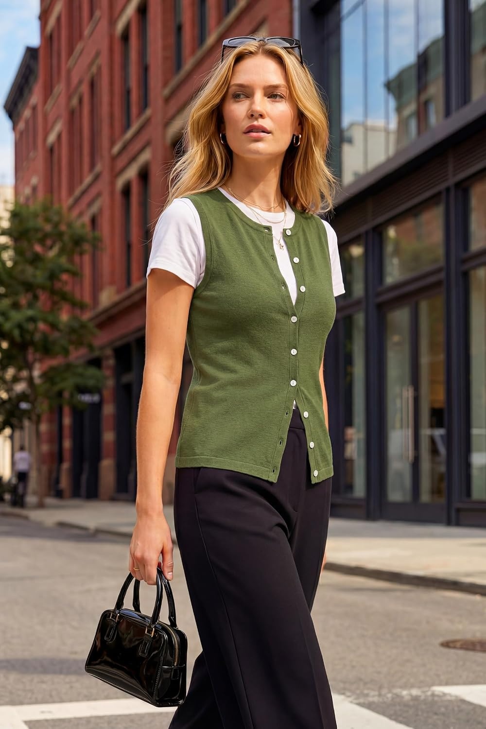 image:imageArachampCloz Womens Wool Blend Non See Through Button Down Casual Tank Tops Sleeveless Top Crew Neck Fall Outfits Work to Weekend BreathableampSoft LightweightampFlattering ComfortableampStylishOlive Green