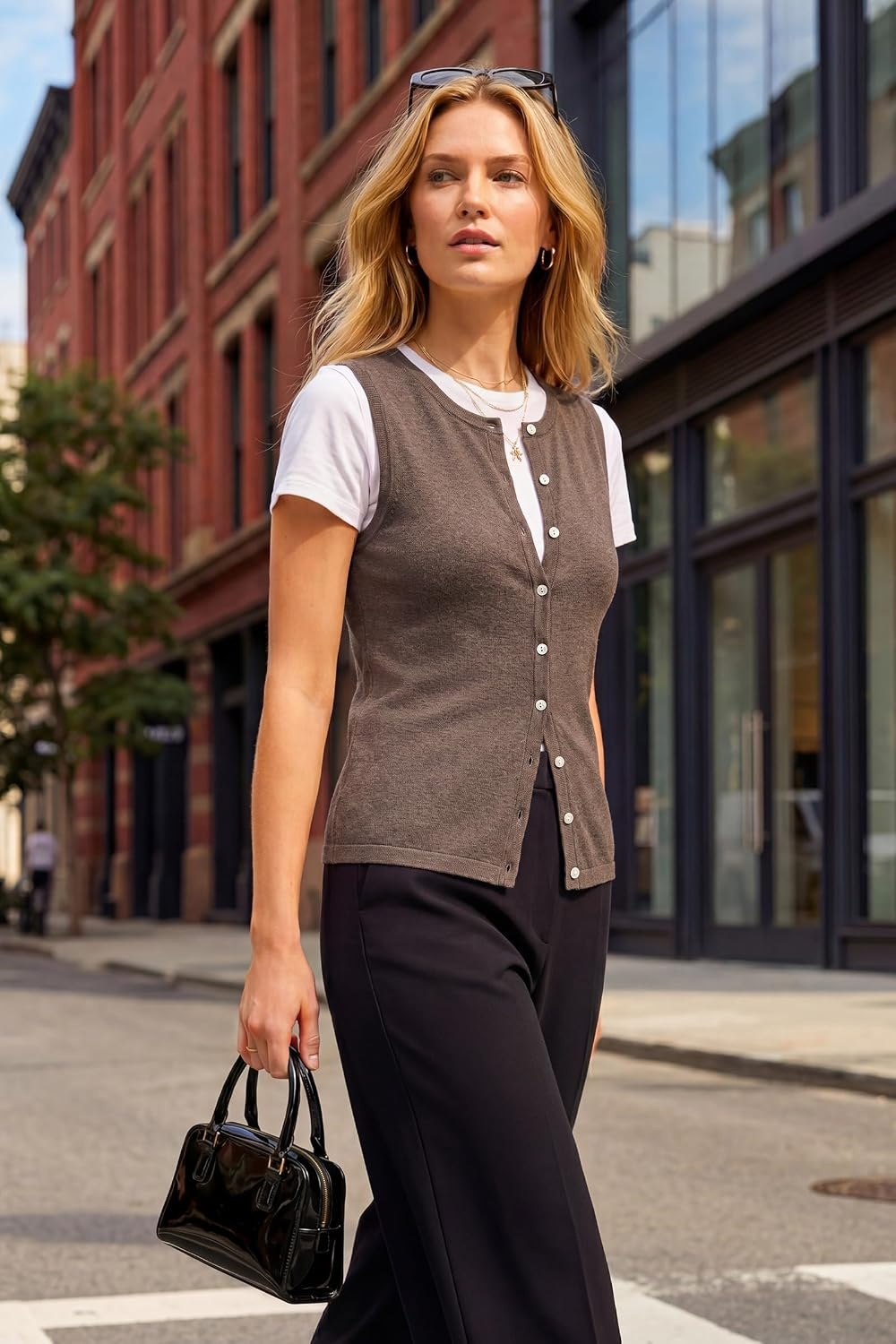 image:imageArachampCloz Womens Wool Blend Non See Through Button Down Casual Tank Tops Sleeveless Top Crew Neck Fall Outfits Work to Weekend BreathableampSoft LightweightampFlattering ComfortableampStylishCoffee