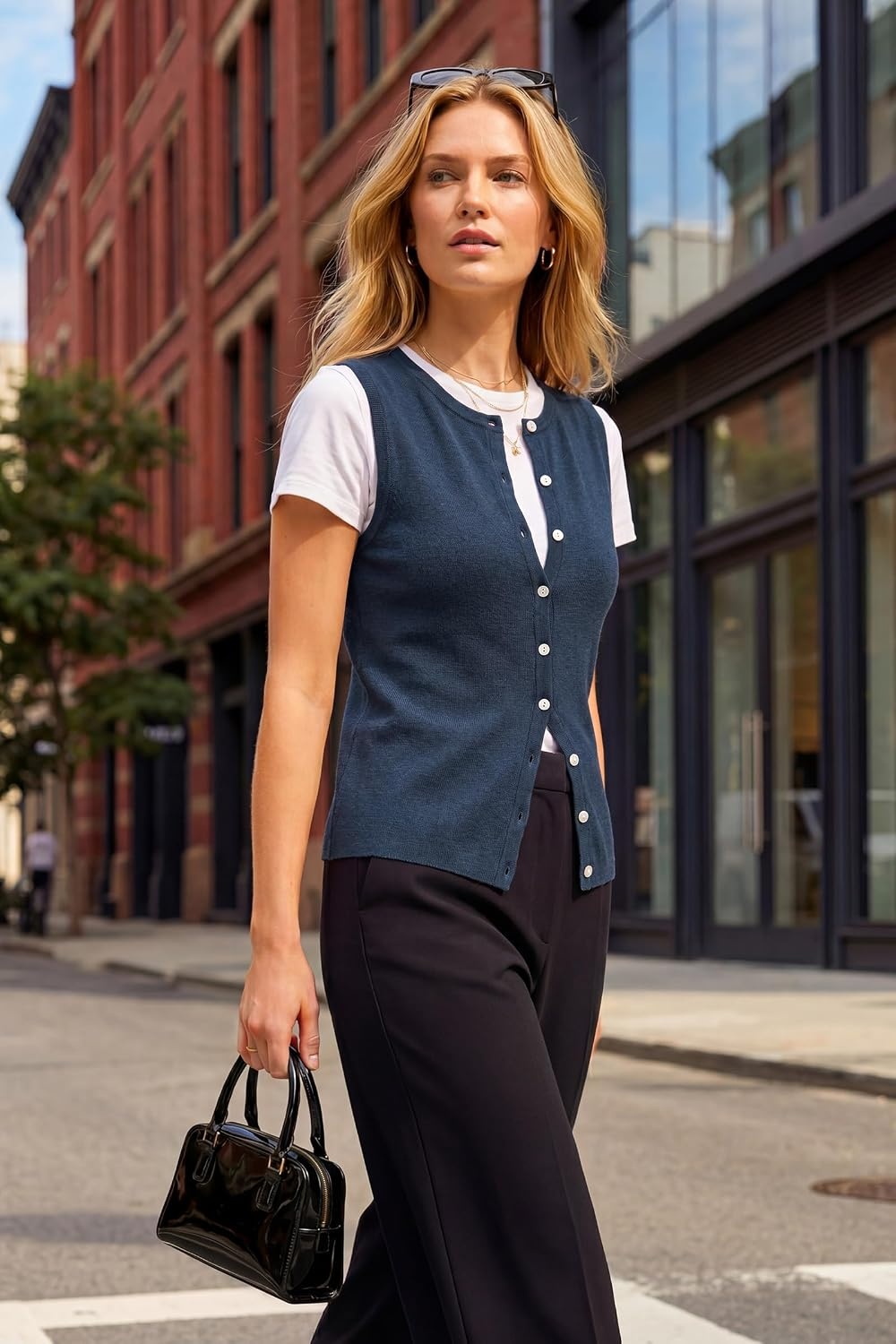 image:imageArachampCloz Womens Wool Blend Non See Through Button Down Casual Tank Tops Sleeveless Top Crew Neck Fall Outfits Work to Weekend BreathableampSoft LightweightampFlattering ComfortableampStylishDark Blue
