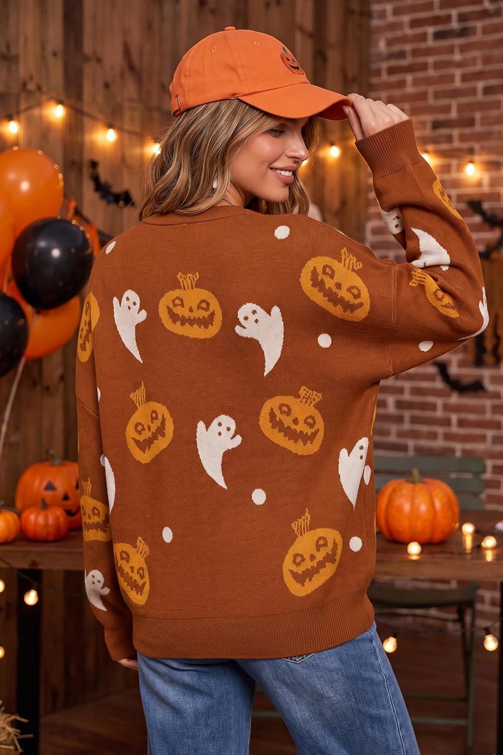 image:imageArachampCloz Womens Wool Blend Oversized Sweaters Fall Fashion Outfits 2026 Long Sleeve Antipilling WrinkleResistant Business Casual Work Top Teacher Outfits Fashion 2026Pumpkin Ghost Terracotta