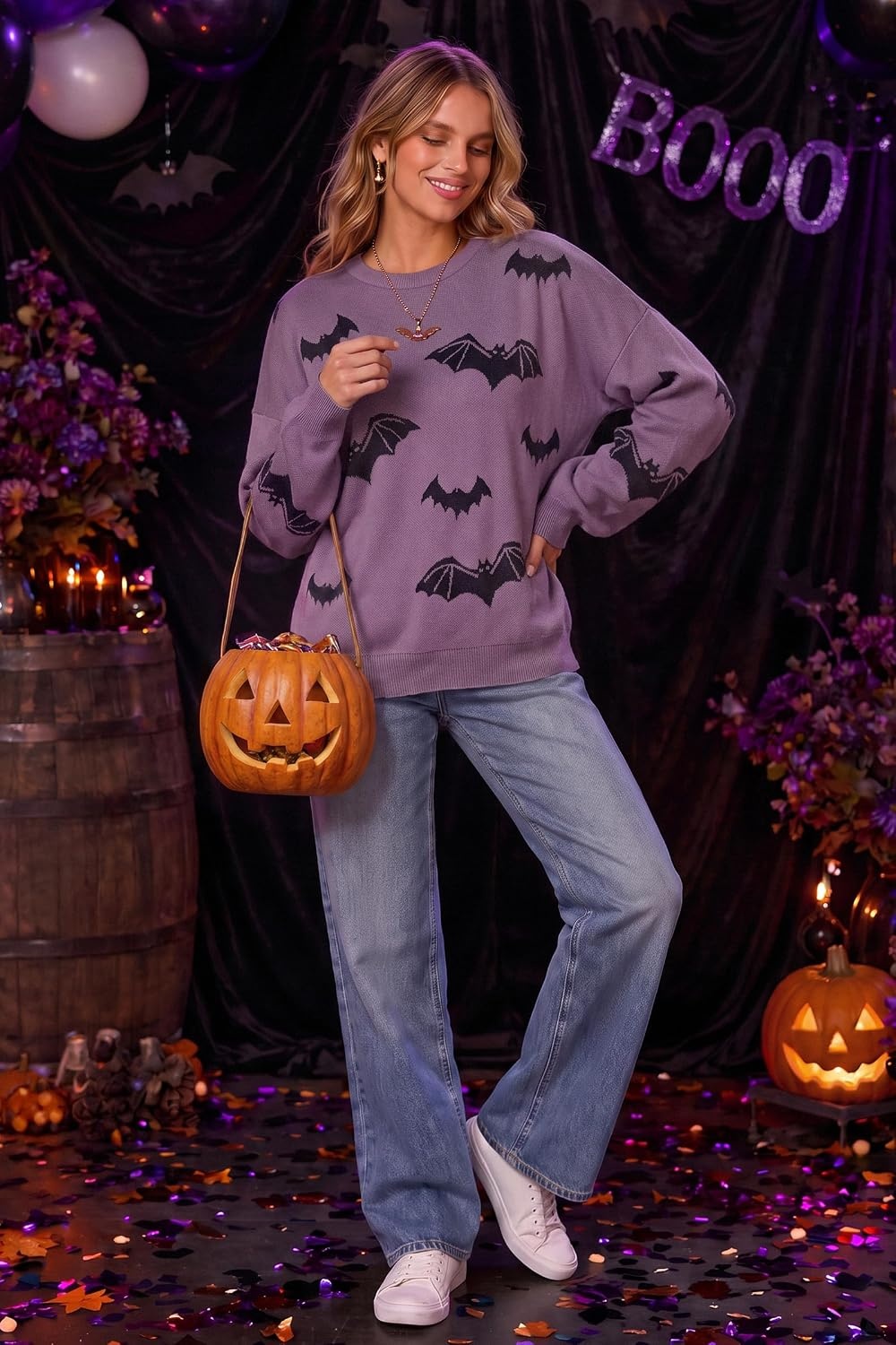 image:imageArachampCloz Womens Wool Blend Oversized Sweaters Fall Fashion Outfits 2026 Long Sleeve Antipilling WrinkleResistant Business Casual Work Top Teacher Outfits Fashion 2026Bat Lavender Black