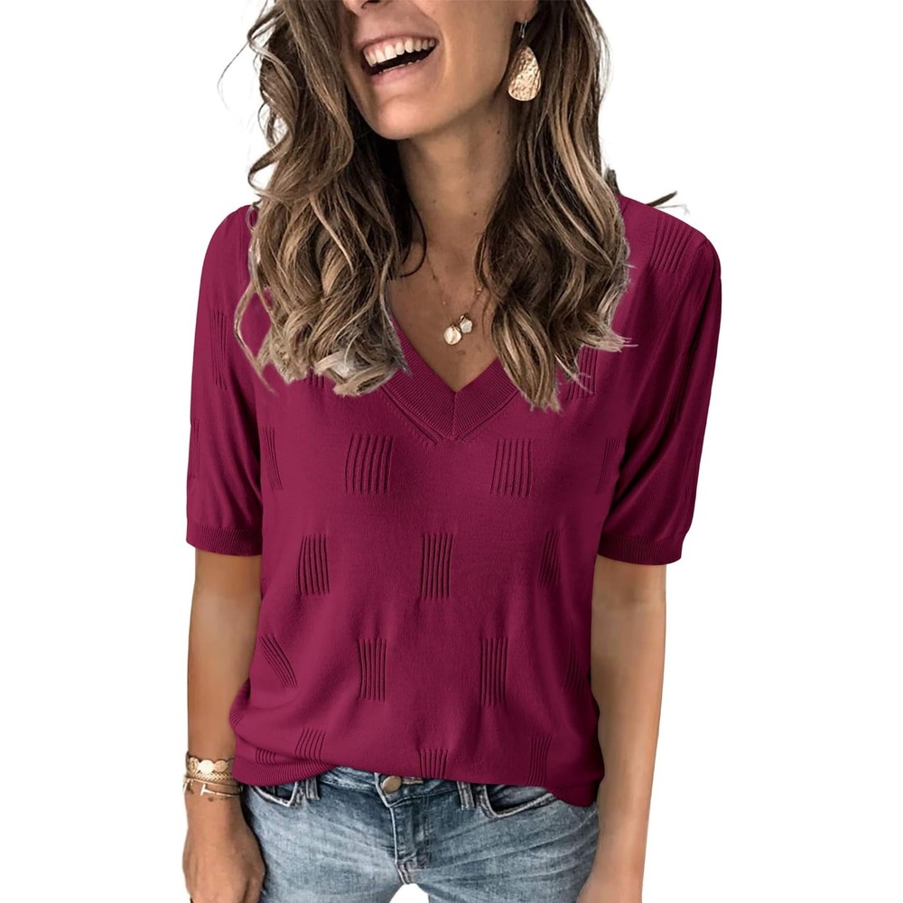 image:imageArachampCloz Womens Lightweight Summer Short Sleeve Sweater Top Shirt Blouse  Soft amp Breathable Antipilling FigureFriendly V Neck Pullover Work amp Business Casual Tops Fall Spring Teacher OutiftsAzwine