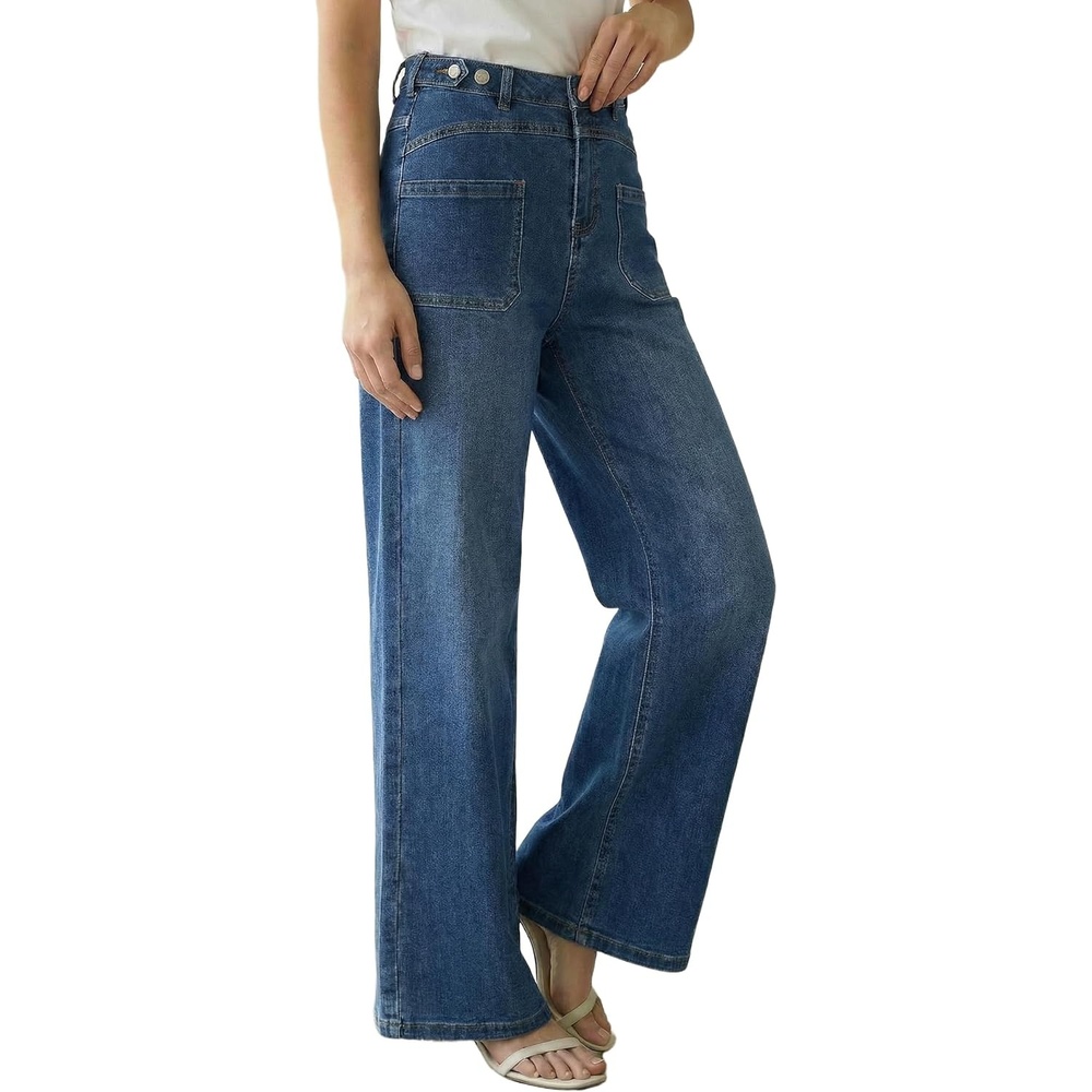 image:imageArachampCloz Womens Lyocell Blend Adjustable Waist Fall Wide Leg Jeans Lyocell Blend Stretchy Denim Adjustable Button Waist High Waist Baggy Straight Wide Leg Jeans Trendy Casual Workwear 2026Blue