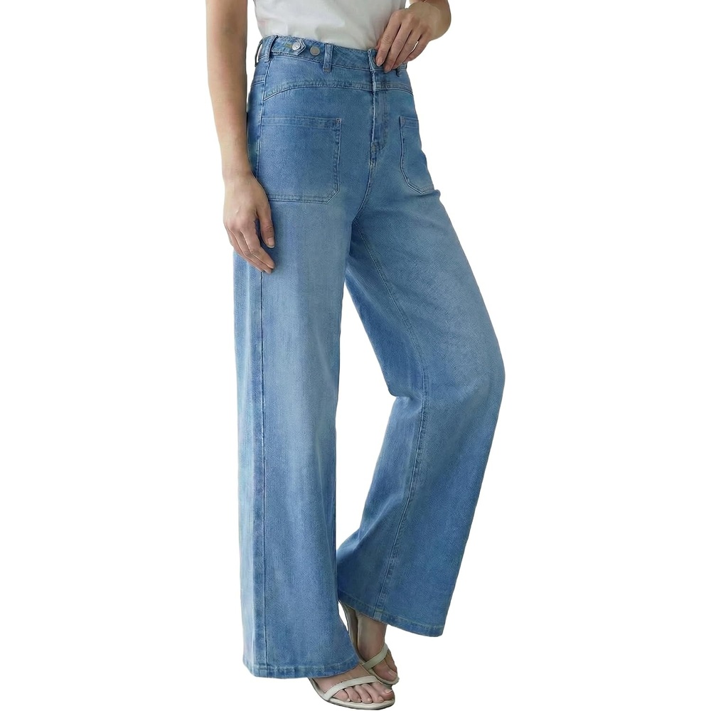 image:imageArachampCloz Womens Lyocell Blend Adjustable Waist Fall Wide Leg Jeans Lyocell Blend Stretchy Denim Adjustable Button Waist High Waist Baggy Straight Wide Leg Jeans Trendy Casual Workwear 2026Light Blue