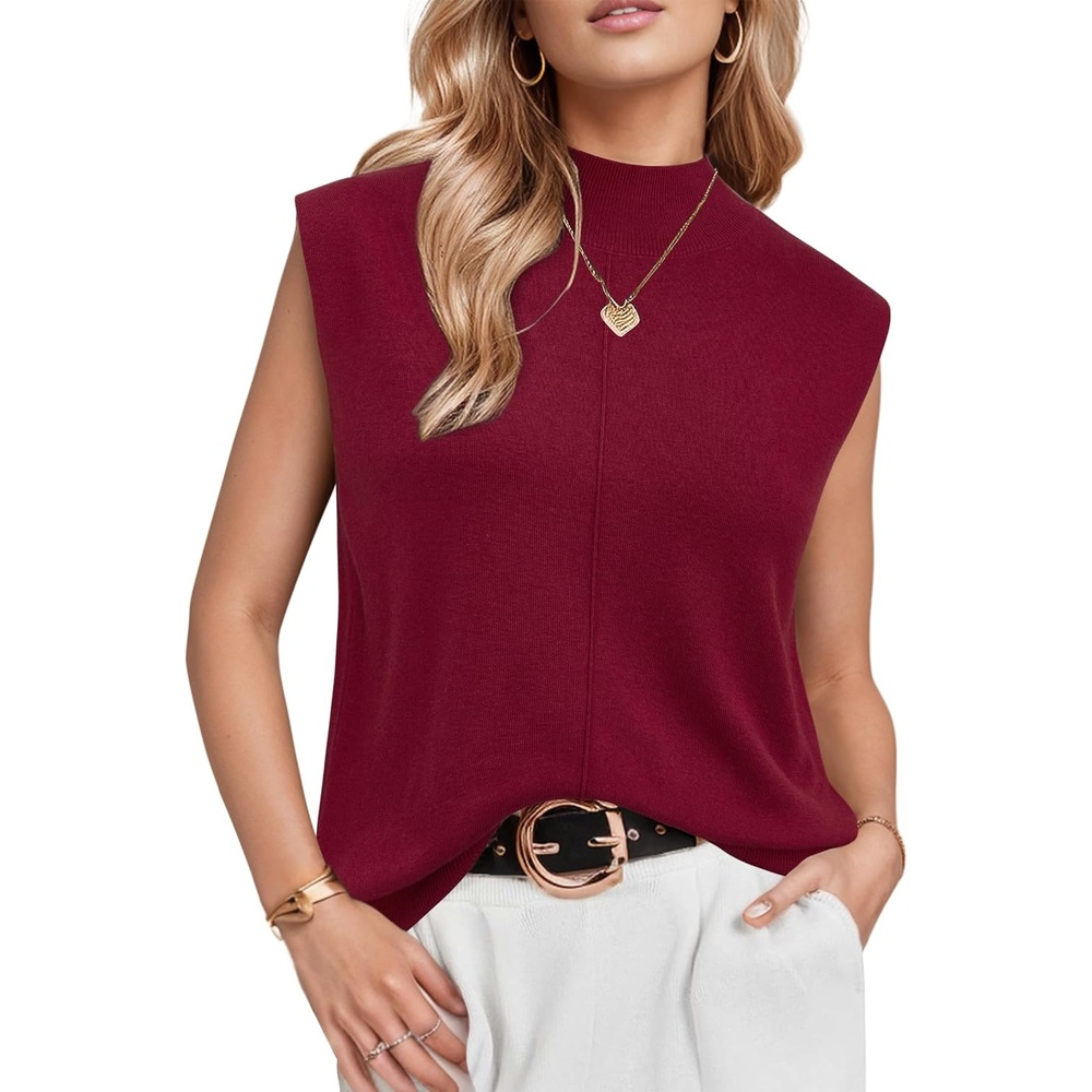 image:imageArachampCloz Womens Wool Blend Mock Neck Summer Sweater Vest Work Tops 2026 BreathableampSoft Fabric Sleeveless Sweater Tank Relaxed Fit Workwear Business Casual Teacher Work Outfits 2026Red