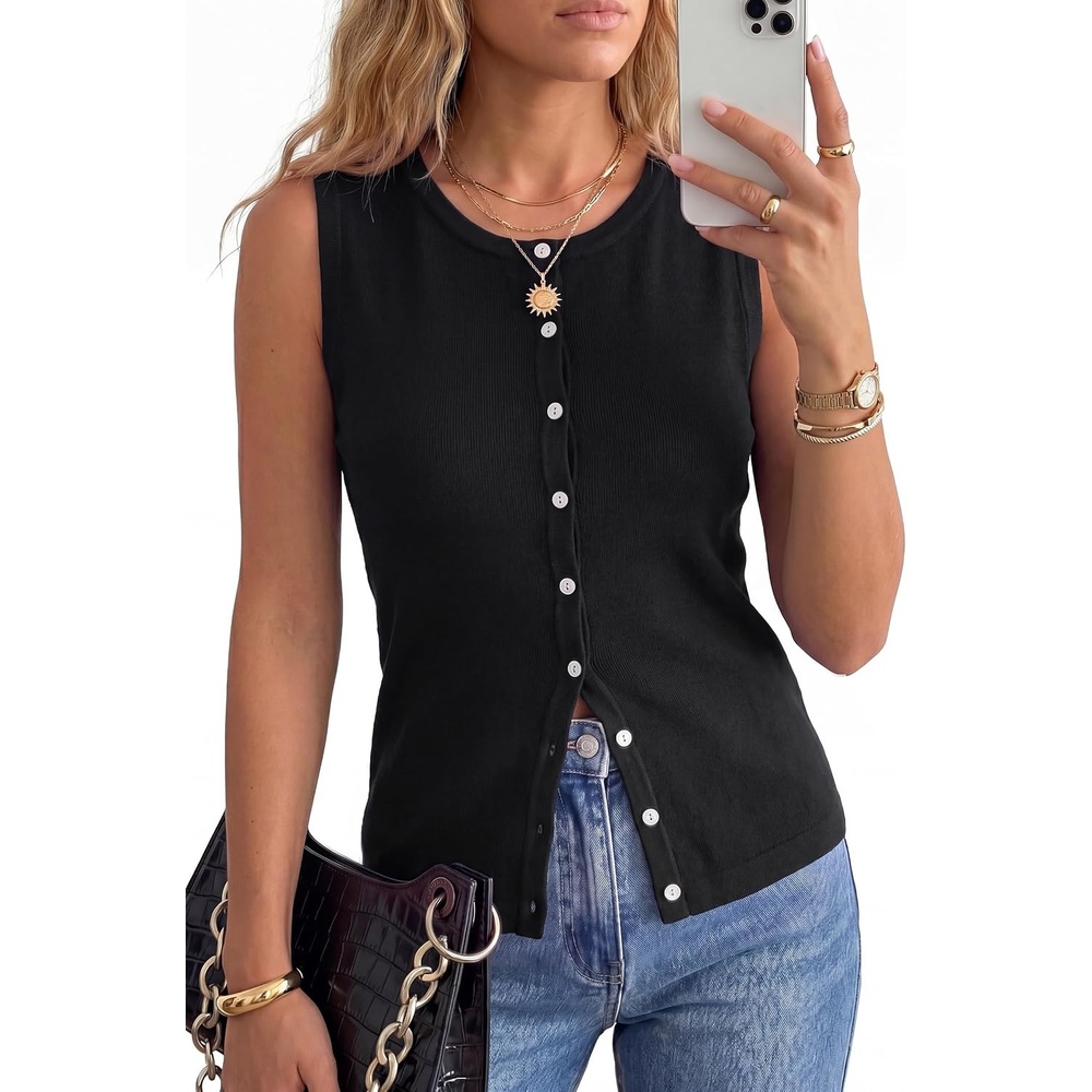 image:imageArachampCloz Womens Wool Blend Non See Through Button Down Casual Tank Tops Sleeveless Top Crew Neck Fall Outfits Work to Weekend BreathableampSoft LightweightampFlattering ComfortableampStylishBlack