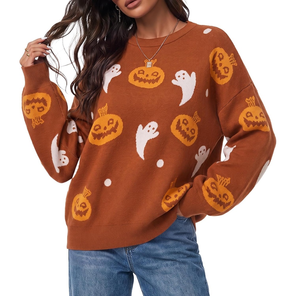 image:imageArachampCloz Womens Wool Blend Oversized Sweaters Fall Fashion Outfits 2026  Long Sleeve Antipilling WrinkleResistant Business Casual Work Top Teacher Outfits Fashion 2026Pumpkin Ghost Terracotta