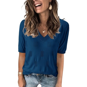 Arach&Cloz Women’s Lightweight Summer Short Sleeve Sweater Top Shirt Blouse | Soft & Breathable, Anti-pilling, Figure-Friendly V Neck Pullover, Work & Business Casual Tops, Fall Spring Teacher Outifts(Az-dark Blue)