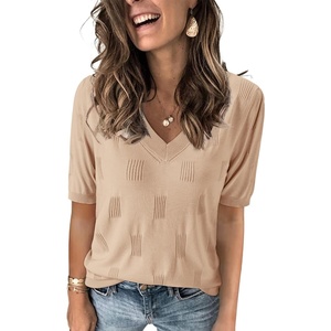 Arach&Cloz Women’s Lightweight Summer Short Sleeve Sweater Top Shirt Blouse | Soft & Breathable, Anti-pilling, Figure-Friendly V Neck Pullover, Work & Business Casual Tops, Fall Spring Teacher Outifts(Az-apricot 02)