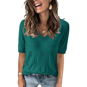 Arach&Cloz Women’s Lightweight Summer Short Sleeve Sweater Top Shirt Blouse | Soft & Breathable, Anti-pilling, Figure-Friendly V Neck Pullover, Work & Business Casual Tops, Fall Spring Teacher Outifts(Green 03)