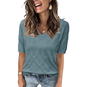 Arach&Cloz Women’s Lightweight Summer Short Sleeve Sweater Top Shirt Blouse | Soft & Breathable, Anti-pilling, Figure-Friendly V Neck Pullover, Work & Business Casual Tops, Fall Spring Teacher Outifts(B-grey Blue)