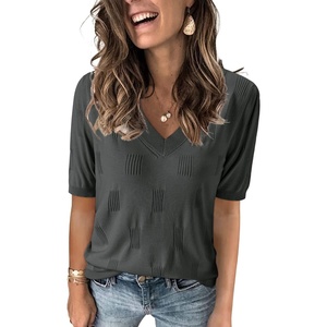 Arach&Cloz Women’s Lightweight Summer Short Sleeve Sweater Top Shirt Blouse | Soft & Breathable, Anti-pilling, Figure-Friendly V Neck Pullover, Work & Business Casual Tops, Fall Spring Teacher Outifts(Az-dark Grey)