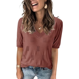 Arach&Cloz Women’s Lightweight Summer Short Sleeve Sweater Top Shirt Blouse | Soft & Breathable, Anti-pilling, Figure-Friendly V Neck Pullover, Work & Business Casual Tops, Fall Spring Teacher Outifts(Az-dusty Red)