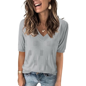 Arach&Cloz Women’s Lightweight Summer Short Sleeve Sweater Top Shirt Blouse | Soft & Breathable, Anti-pilling, Figure-Friendly V Neck Pullover, Work & Business Casual Tops, Fall Spring Teacher Outifts(Az-light Grey)