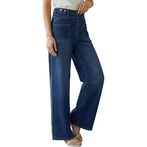 Arach&Cloz Women’s Lyocell Blend Adjustable Waist Fall Wide Leg Jeans | Lyocell Blend Stretchy Denim Adjustable Button Waist High Waist Baggy Straight Wide Leg Jeans Trendy Casual Workwear 2026(Dark Blue)