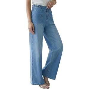 Arach&Cloz Women’s Lyocell Blend Adjustable Waist Fall Wide Leg Jeans | Lyocell Blend Stretchy Denim Adjustable Button Waist High Waist Baggy Straight Wide Leg Jeans Trendy Casual Workwear 2026(Light Blue)