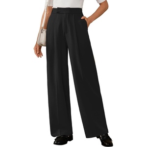 Arach&Cloz Women’s Wide Leg All Season Business Casual Dress Pants | Wrinkle Free, High Waisted Pleated Wide Leg Pants With Pocket, Petite Regular Length(Black)