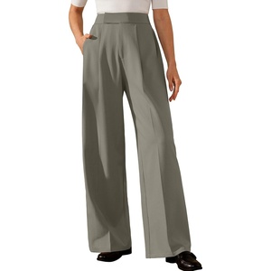 Arach&Cloz Women’s Wide Leg All Season Business Casual Dress Pants | Wrinkle Free, High Waisted Pleated Wide Leg Pants With Pocket, Petite Regular Length(Gray Mocha)