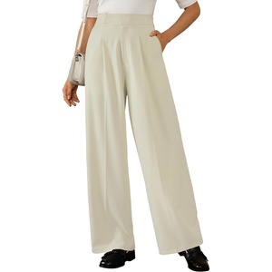 Arach&Cloz Women’s Wide Leg All Season Business Casual Dress Pants | Wrinkle Free, High Waisted Pleated Wide Leg Pants With Pocket, Petite Regular Length(Off-white)