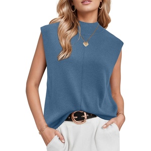 Arach&Cloz Women’s Wool Blend Mock Neck Summer Sweater Vest Work Tops 2026 | Breathable&Soft Fabric, Sleeveless Sweater Tank, Relaxed Fit Workwear, Business Casual, Teacher Work Outfits 2026(Blue)