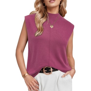 Arach&Cloz Women’s Wool Blend Mock Neck Summer Sweater Vest Work Tops 2026 | Breathable&Soft Fabric, Sleeveless Sweater Tank, Relaxed Fit Workwear, Business Casual, Teacher Work Outfits 2026(Rose)