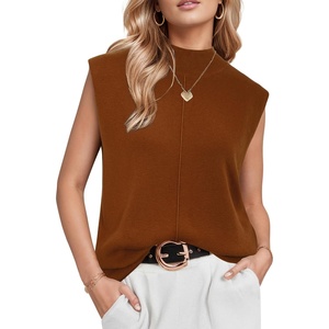 Arach&Cloz Women’s Wool Blend Mock Neck Summer Sweater Vest Work Tops 2026 | Breathable&Soft Fabric, Sleeveless Sweater Tank, Relaxed Fit Workwear, Business Casual, Teacher Work Outfits 2026(Rust)