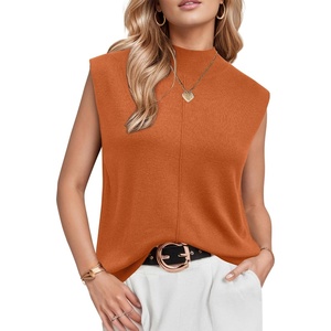 Arach&Cloz Women’s Wool Blend Mock Neck Summer Sweater Vest Work Tops 2026 | Breathable&Soft Fabric, Sleeveless Sweater Tank, Relaxed Fit Workwear, Business Casual, Teacher Work Outfits 2026(Orange)