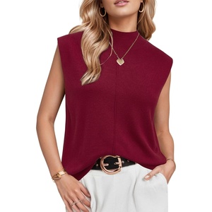 Arach&Cloz Women’s Wool Blend Mock Neck Summer Sweater Vest Work Tops 2026 | Breathable&Soft Fabric, Sleeveless Sweater Tank, Relaxed Fit Workwear, Business Casual, Teacher Work Outfits 2026(Red)