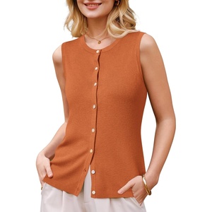 Arach&Cloz Women’s Wool Blend Non See Through Button Down Casual Tank Tops | Sleeveless Top, Crew Neck, Fall Outfits, Work to Weekend, Breathable&Soft, Lightweight&Flattering, Comfortable&Stylish(Dark Orange)