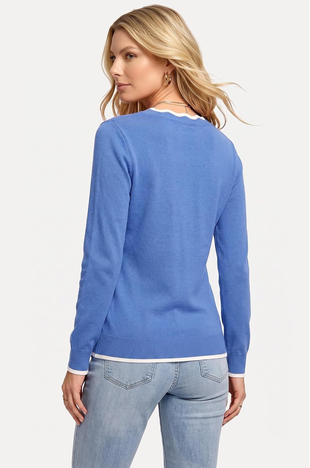 image:imageArachampCloz Womens 2026 Fall V Neck Sweaters Pullover Long Sleeve Knit TopsBlue