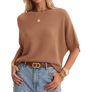 Arach&Cloz Women’s Oversized Batwing Sleeve Business Casual Sweater Tops(Caramel)