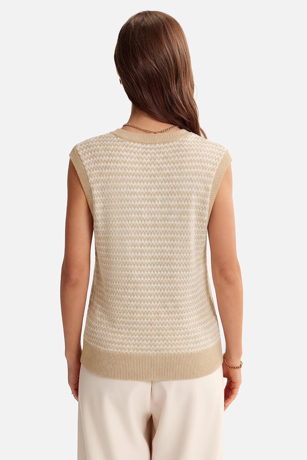 image:imageArachampCloz Womens Polo V Neck Striped Fall Business Casual Sweater VestApricot